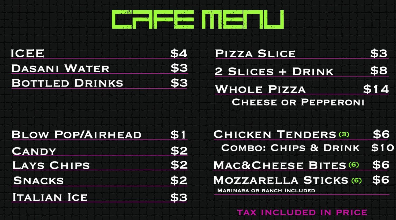 Cafe pricing